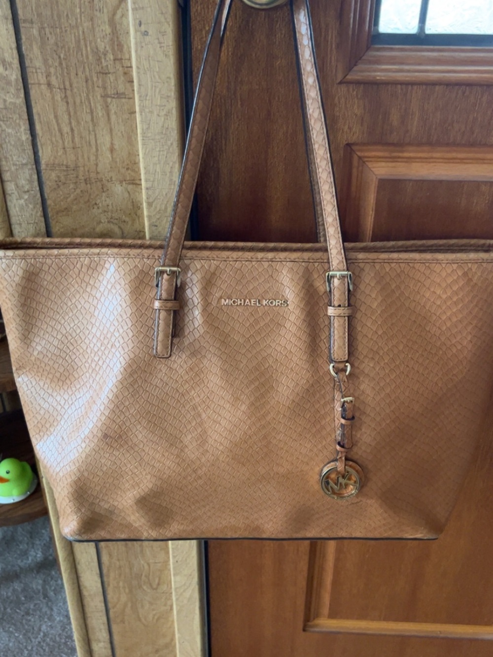 Michael Kors Camel Textured Leather Tote with MK Charm